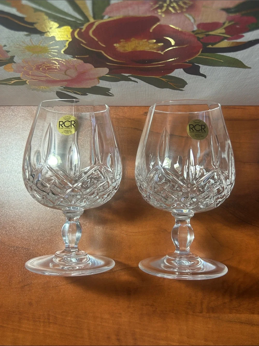 Royal Crystal Rock (RCR) Clear Cut Brandy Glasses - Set of 2 Made in Italy